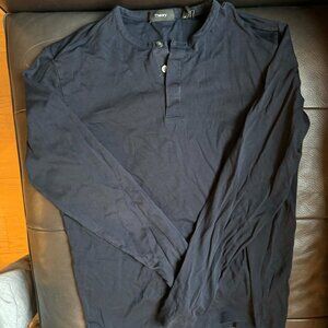 Men's Theory Long Sleeve Buttoned T-Shirt in Black - S - MSRP $120